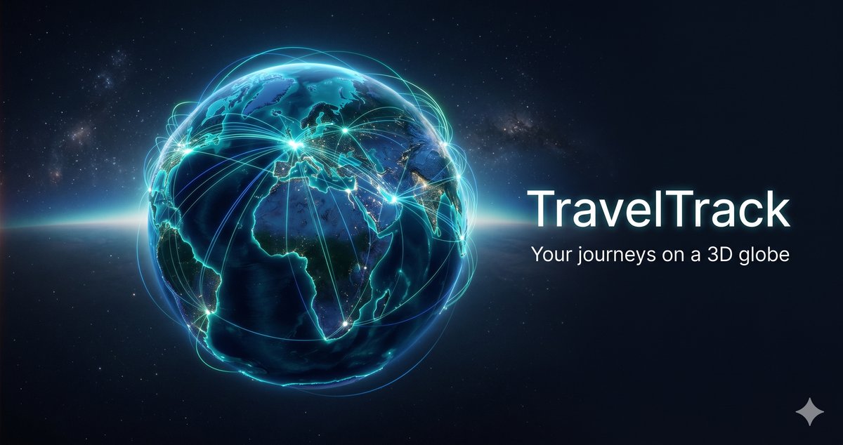 TravelTrack zeigt eine Reiseroute mit Stopps auf einer interaktiven 3D-Weltkarte